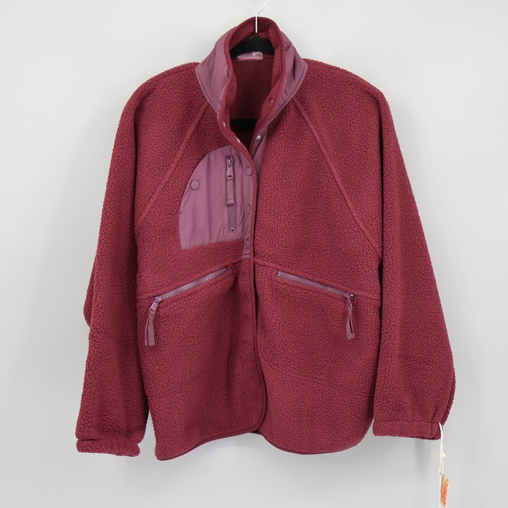 FP x Hatch Fleece Pullover Jacket Snap Button Zip Pockets Womens Small Burgundy